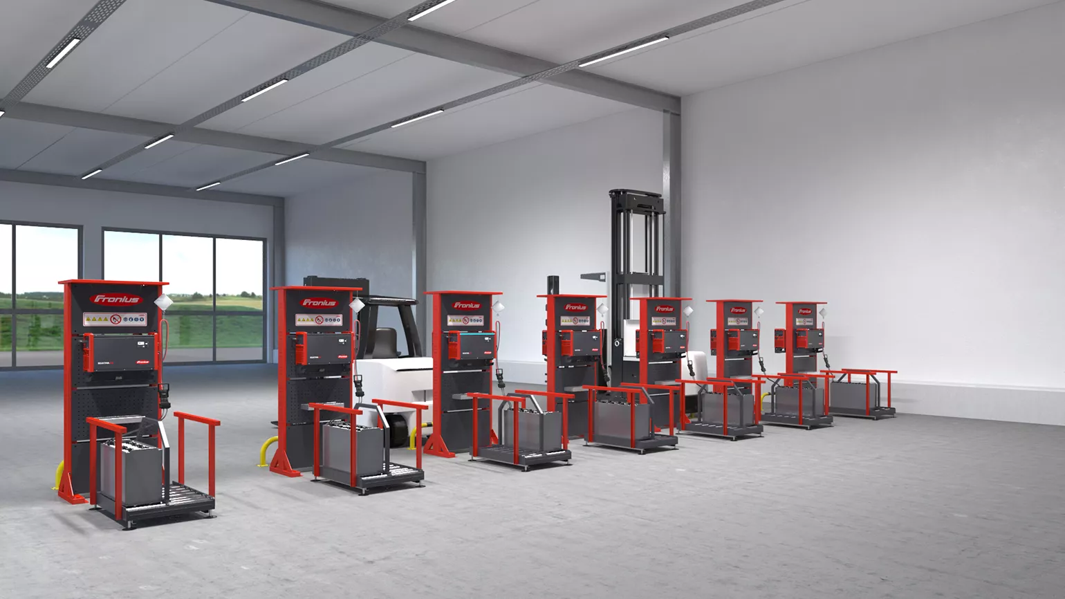 CHARGING STATION You can reduce safety-related risks to a minimum thanks to the standards-compliant installation and equipping of the charging station. The central placement of all batteries and use of our battery management system, Cool Battery Guide Easy, enables optimum utilisation.