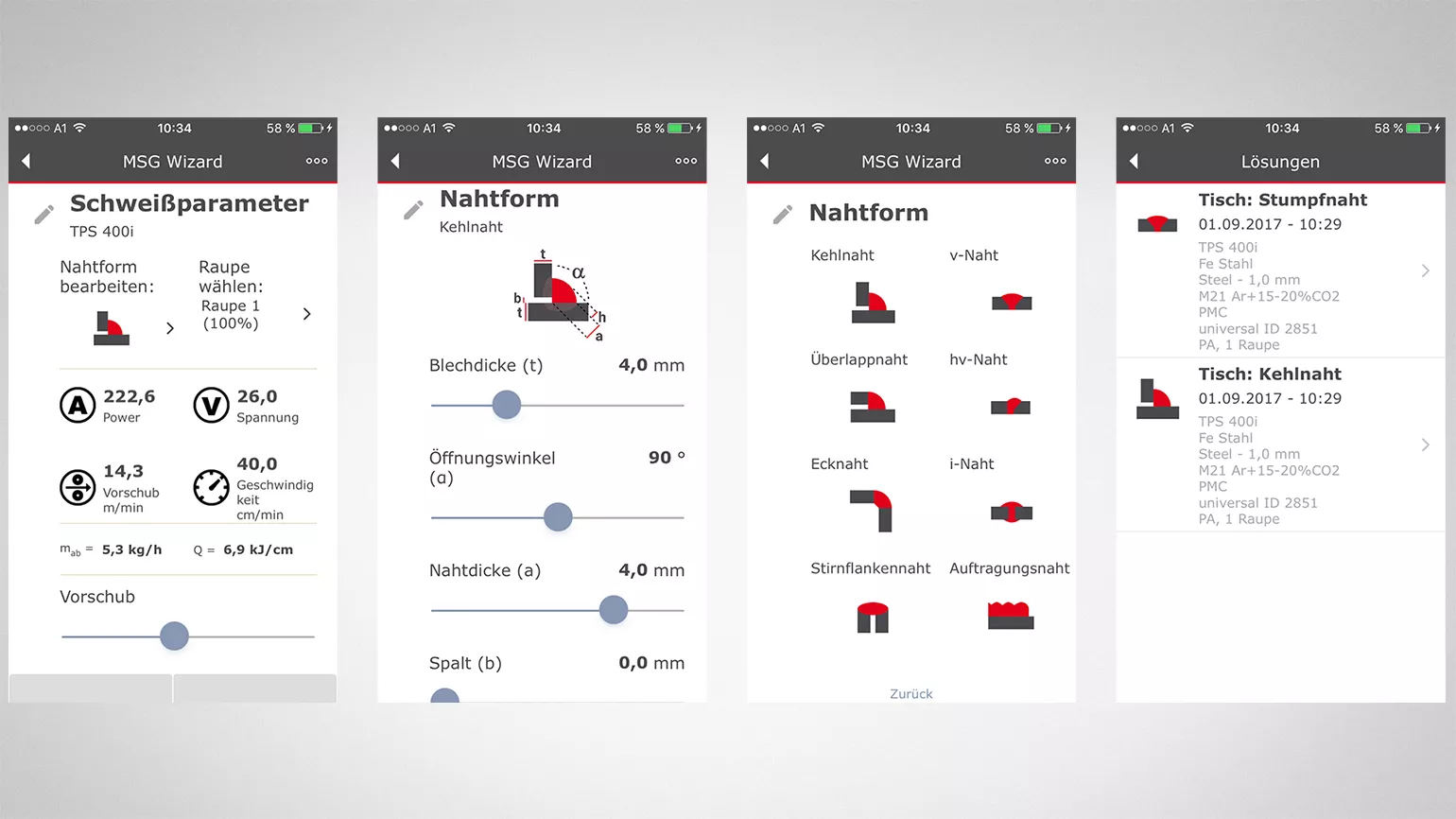 WeldConnect wizard, Fronius, Screenshots