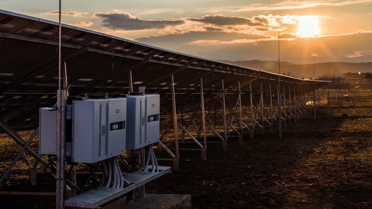PV modules with Tauro inverters in sunset