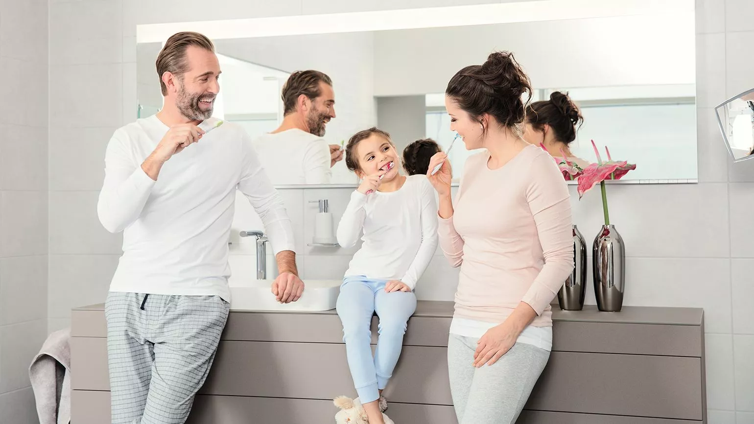 family in bathroom